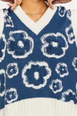 Textured Floral Print Sweater Vest