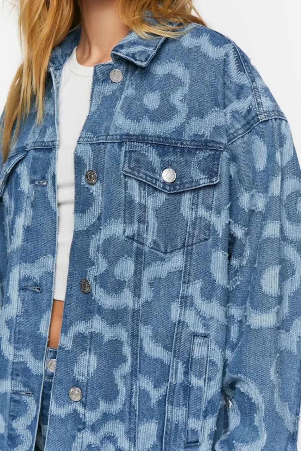Textured Floral Print Trucker Jacket