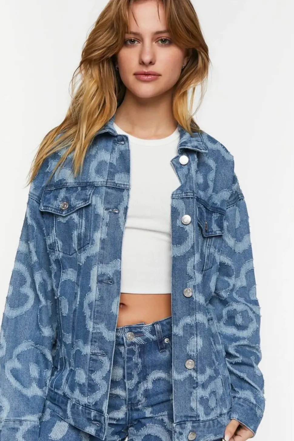 Textured Floral Print Trucker Jacket
