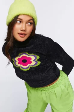 Textured Flower Graphic Sweater