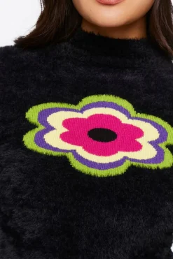 Textured Flower Graphic Sweater