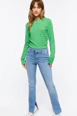 Textured Long-Sleeve Crop Top