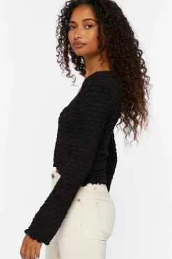 Textured Long-Sleeve Crop Top