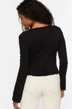 Textured Long-Sleeve Crop Top