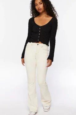 Textured Long-Sleeve Crop Top