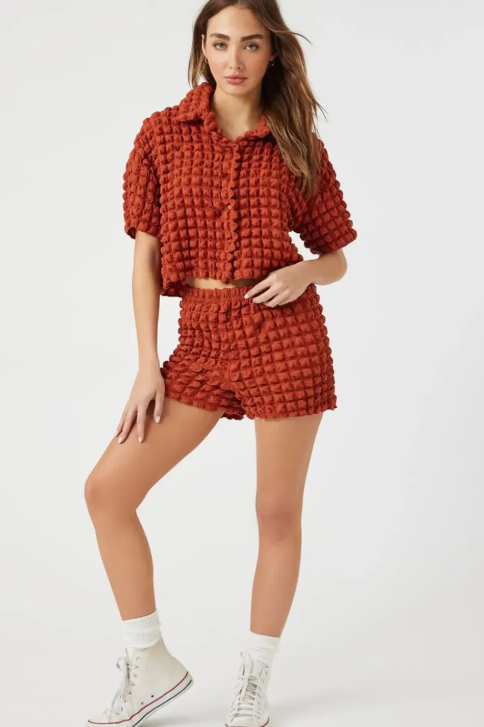 Textured Mid-Rise Shorts
