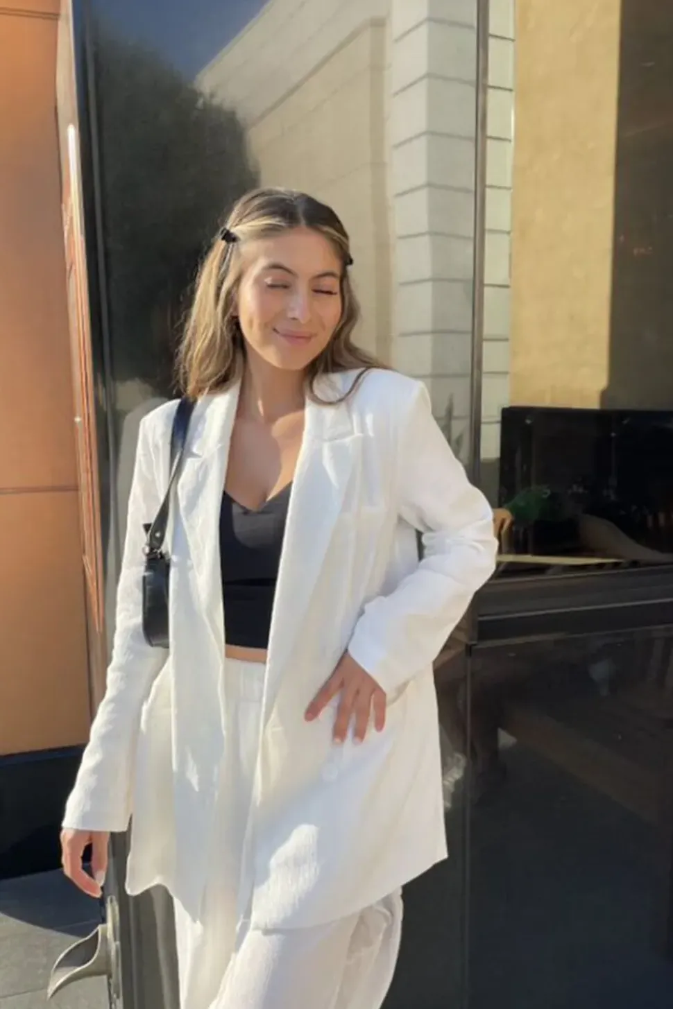 Textured Notched Double-Breasted Blazer