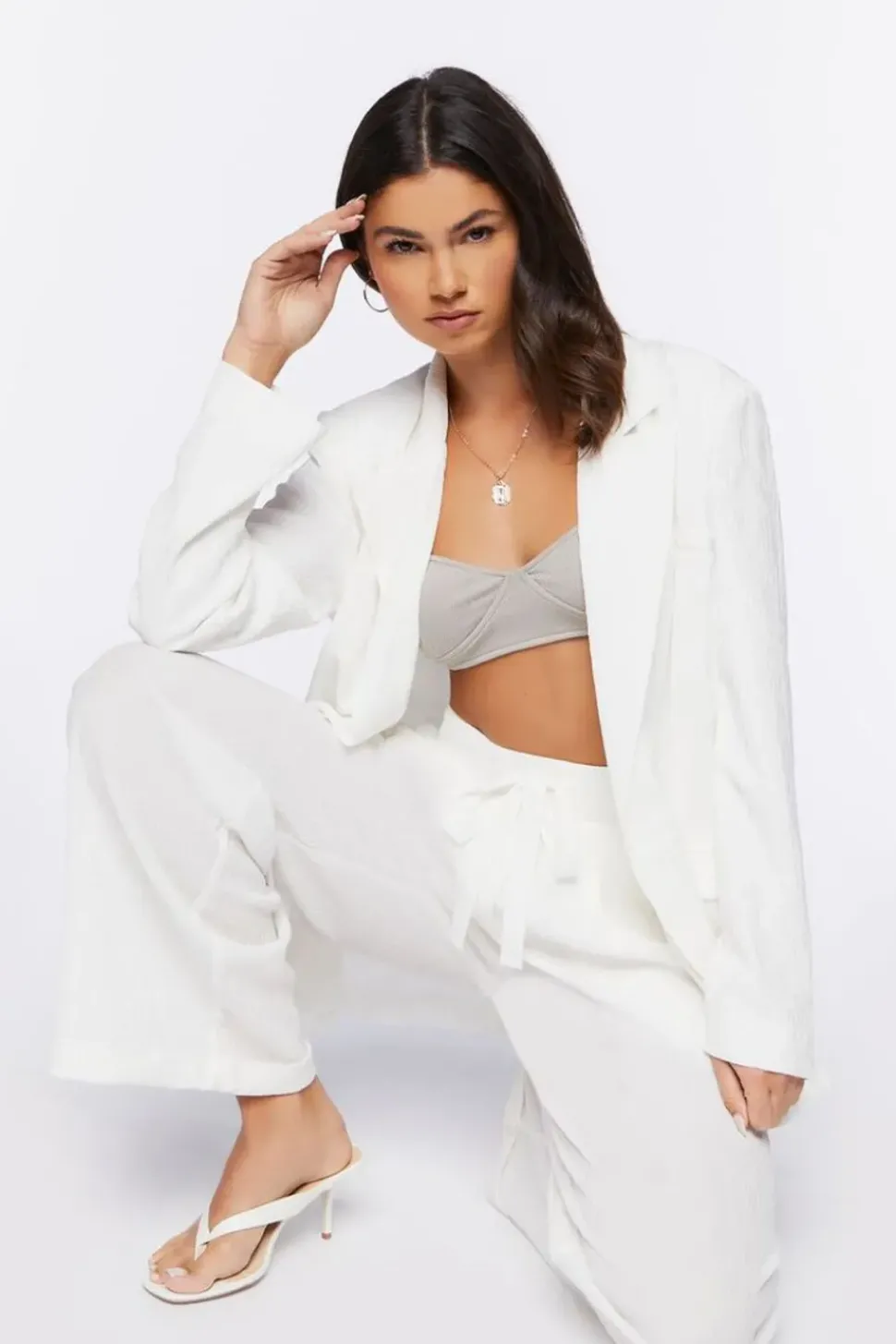 Textured Notched Double-Breasted Blazer