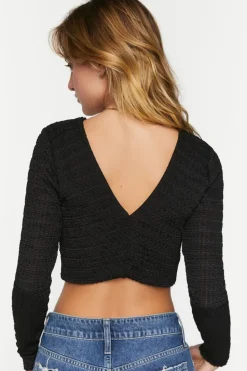 Textured V-Neck Crop Top