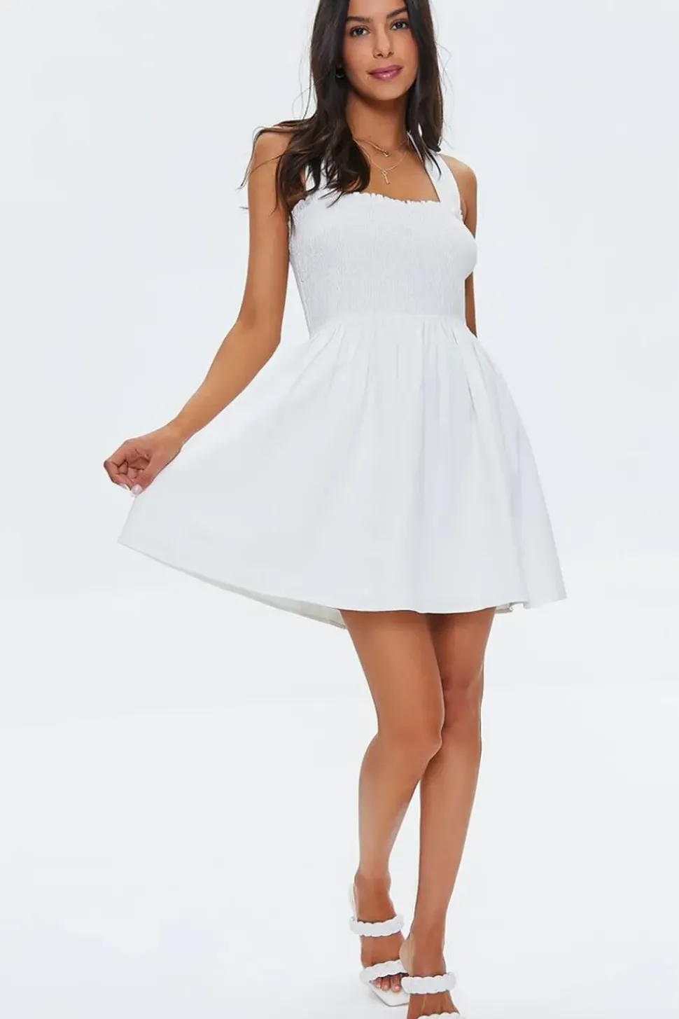 Tie-Back Smocked Mini Dress