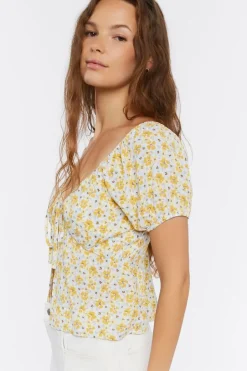Tie-Front Floral Print Crop Top