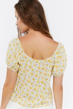 Tie-Front Floral Print Crop Top