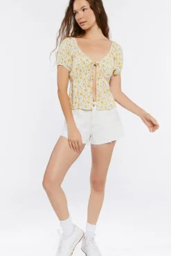 Tie-Front Floral Print Crop Top
