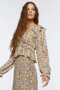 Tie-Front Floral Print Top