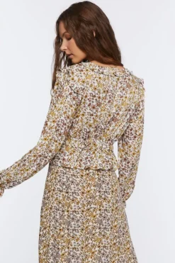 Tie-Front Floral Print Top