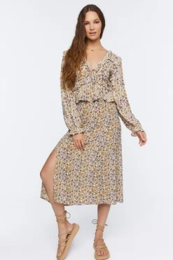 Tie-Front Floral Print Top