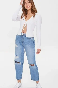 Tie-Front Sweater-Knit Top