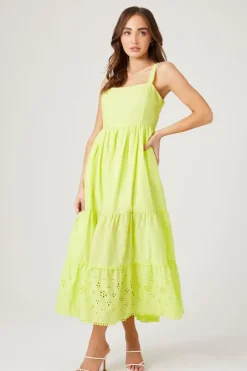 Tiered Eyelet Midi Dress