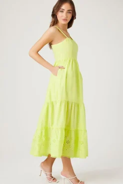 Tiered Eyelet Midi Dress