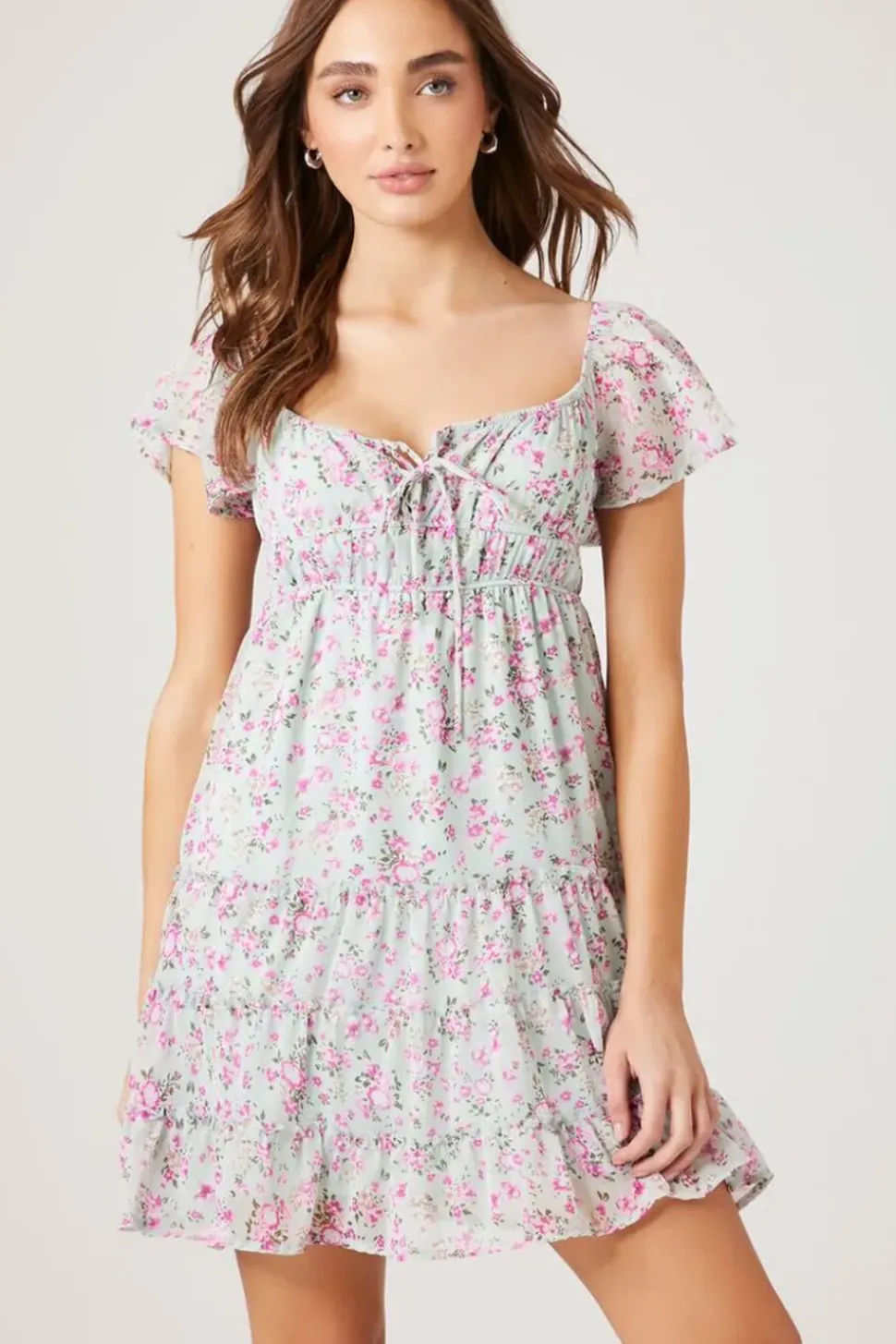 Tiered Floral Print Mini Dress
