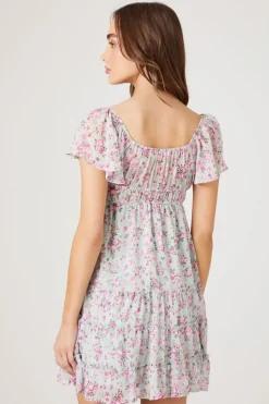 Tiered Floral Print Mini Dress