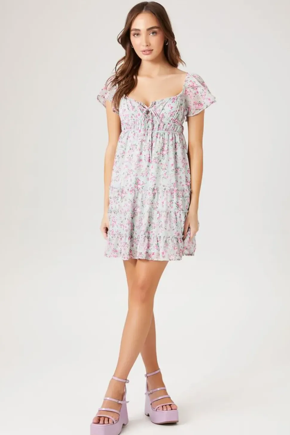 Tiered Floral Print Mini Dress
