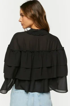 Tiered Flounce Tie-Neck Chiffon Top