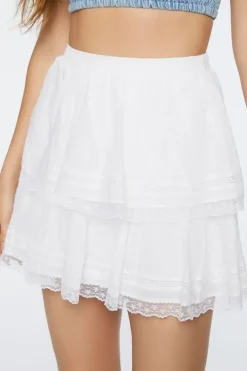 Tiered Lace-Trim Mini Skirt