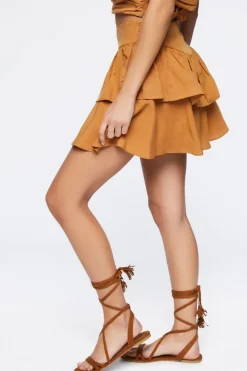 Tiered Linen-Blend Mini Skirt