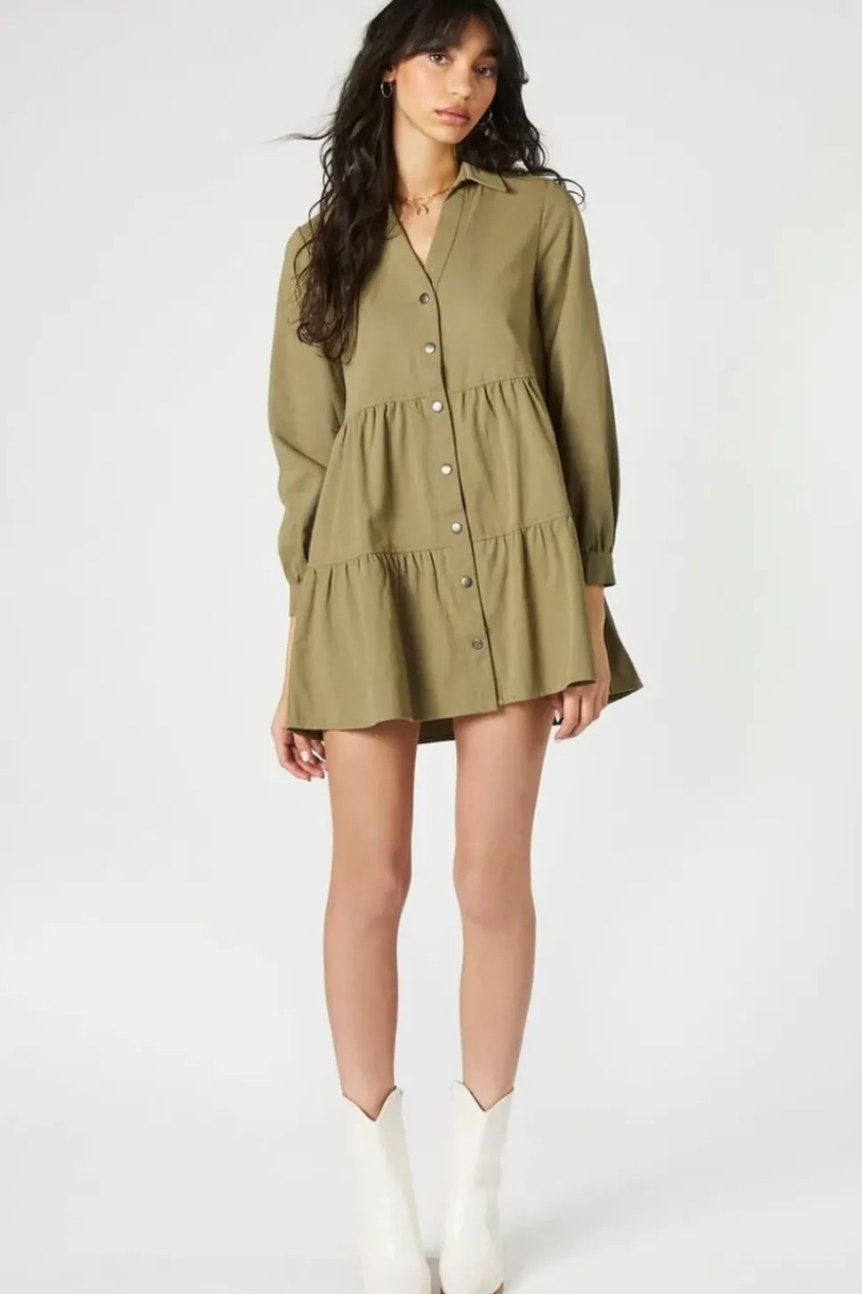 Tiered Mini Shirt Dress