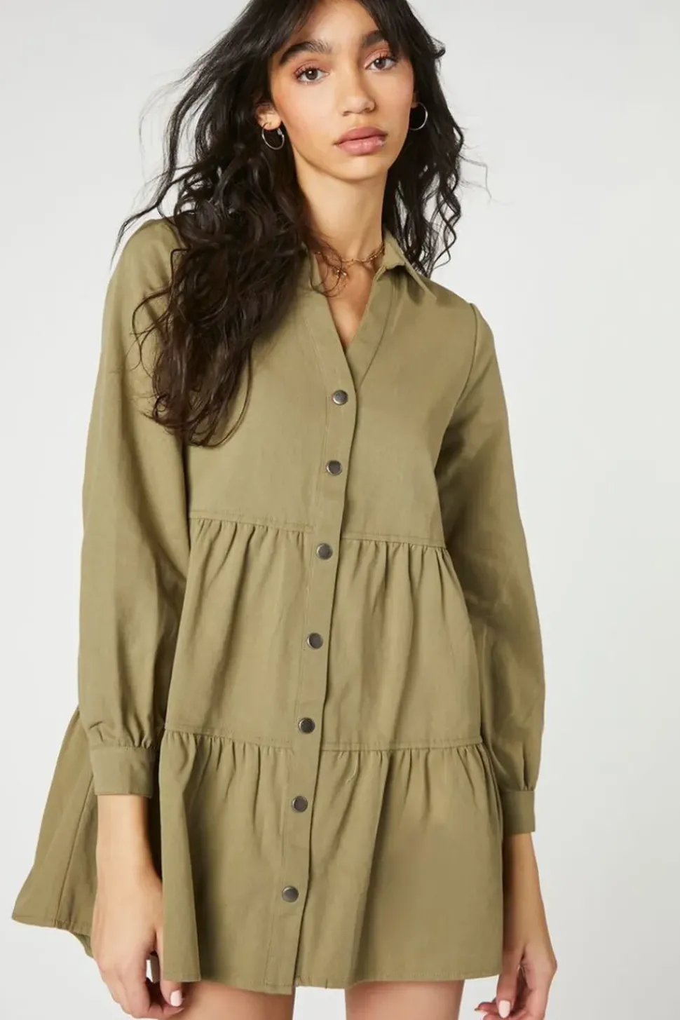 Tiered Mini Shirt Dress