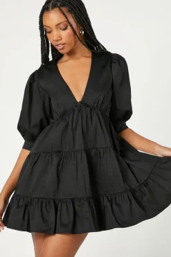 Tiered Plunging Mini Dress