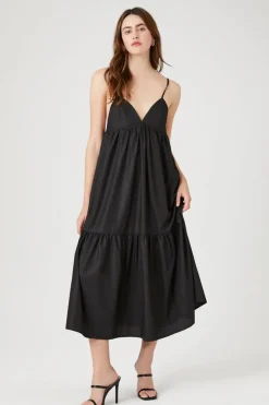 Tiered Poplin Cami Midi Dress