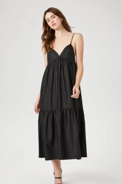 Tiered Poplin Cami Midi Dress