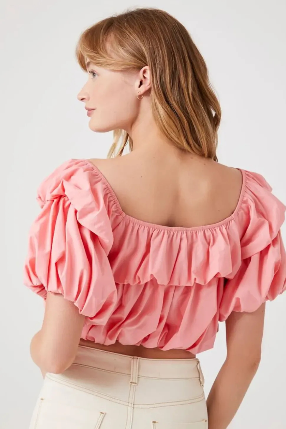 Tiered Puff-Sleeve Crop Top