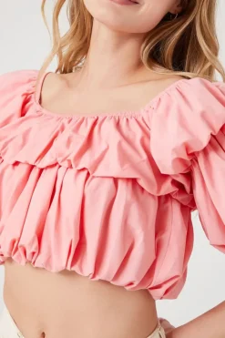 Tiered Puff-Sleeve Crop Top