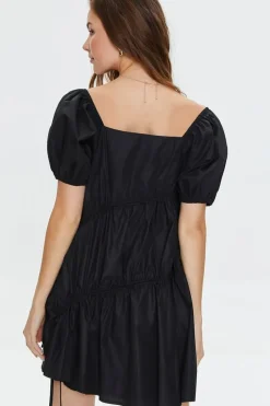 Tiered Puff-Sleeve Mini Dress