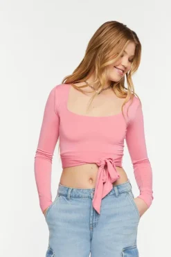 Tie-Waist Long-Sleeve Crop Top