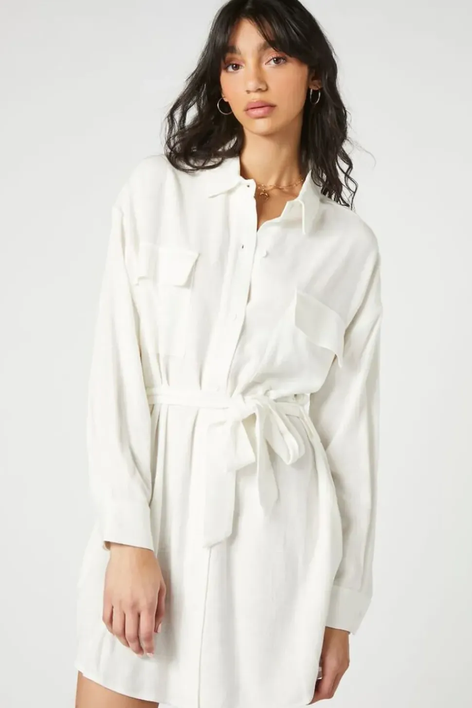 Tie-Waist Mini Shirt Dress