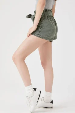 Tie-Waist Twill Paperbag Shorts