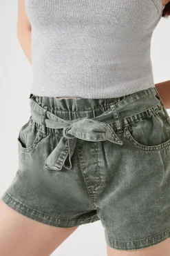 Tie-Waist Twill Paperbag Shorts