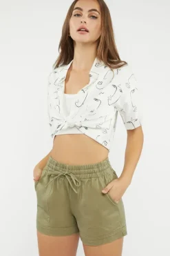 Tie-Waist Twill Shorts