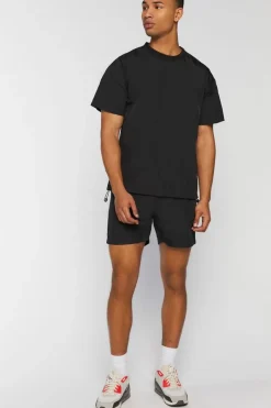 Toggle Drawstring Woven Crew Neck Tee