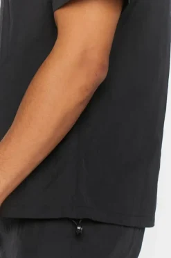Toggle Drawstring Woven Crew Neck Tee