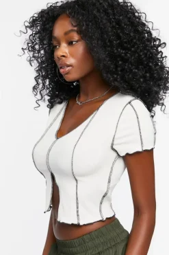 Topstitched Split-Hem Crop Top
