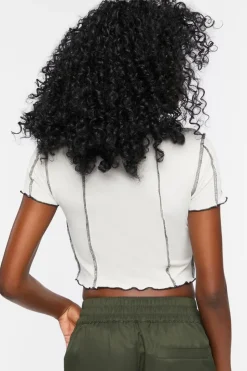Topstitched Split-Hem Crop Top