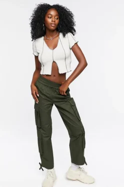 Topstitched Split-Hem Crop Top