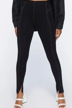 Topstitched Split-Hem Leggings