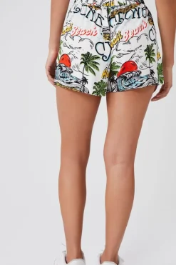 Tropical Beach Graphic Pull-On Shorts