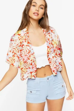 Tropical Floral Print Cropped Shirt